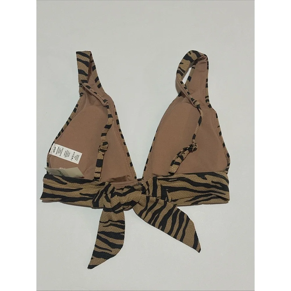 Aerie Triangle Tie Tiger Stripe Bikini Swim Top Black Tan Women's Small NWT - Picture 3 of 4